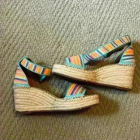Colorful Striped Espadrille Wedge Sandals - Picture 2 of 6